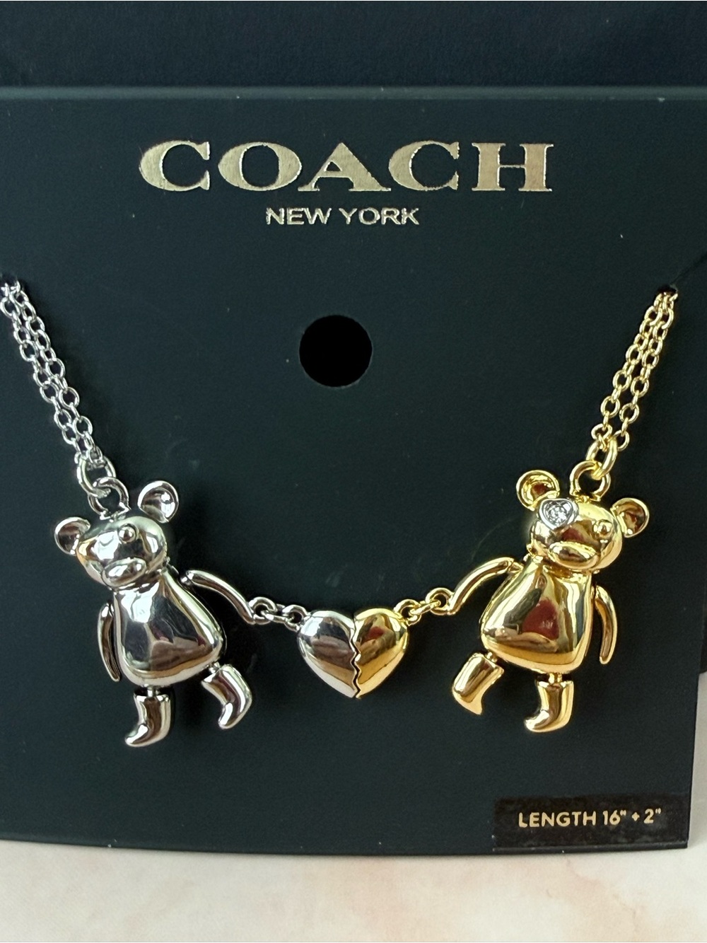 COACH | Gold Plated Two-Tone Teddy Bear Magnetic Heart Friendship Necklaces